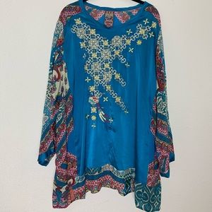 Johnny Was Blue Paisley embroidered tunic top
